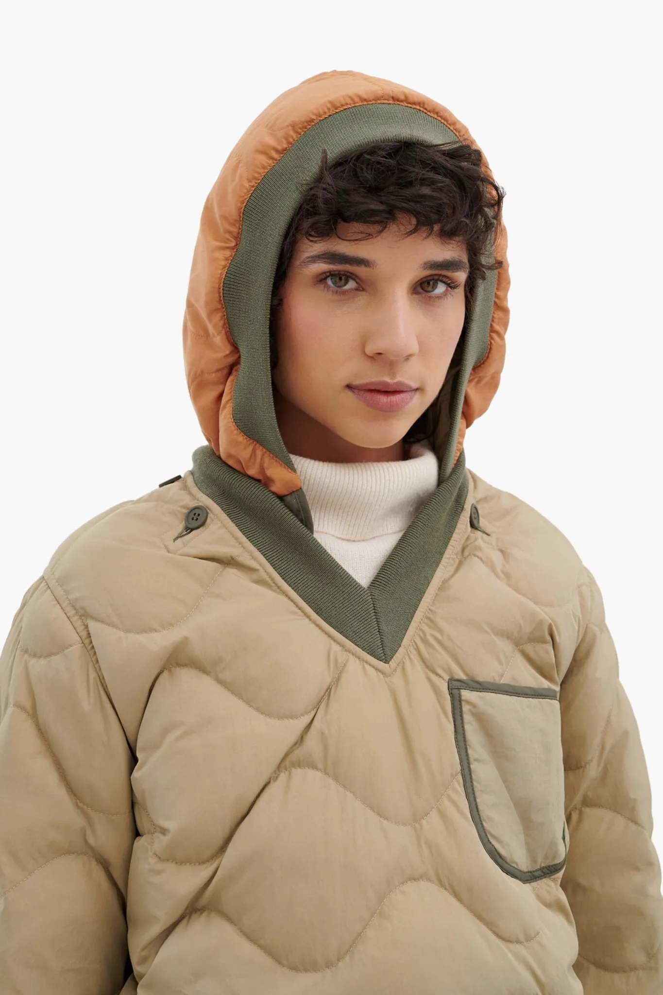 Down Close Fit Hood - Sand / Burnt Orange