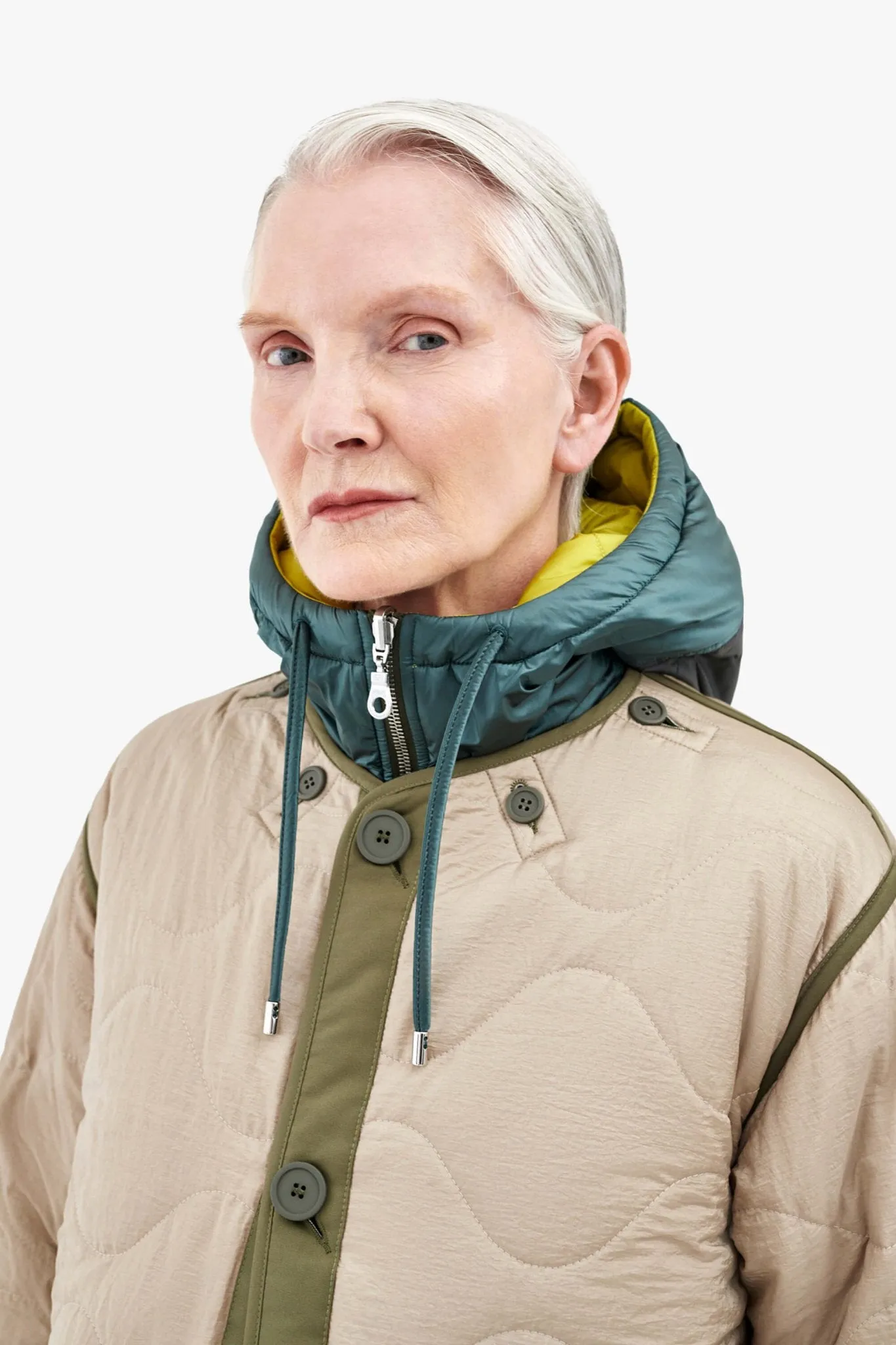 Elements Quilt Zip Hood - Mineral Green / Chartreuse