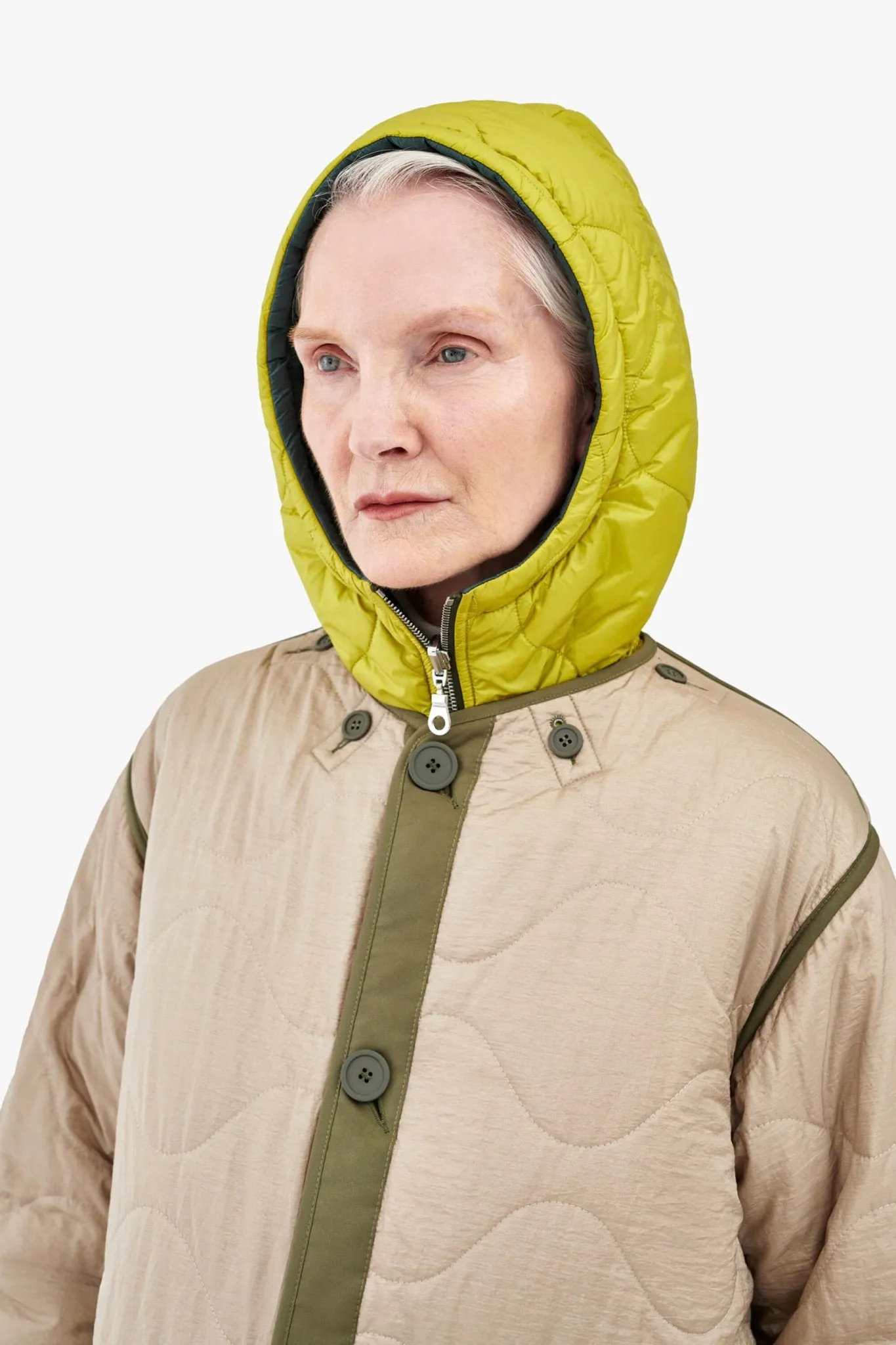 Elements Quilt Zip Hood - Mineral Green / Chartreuse