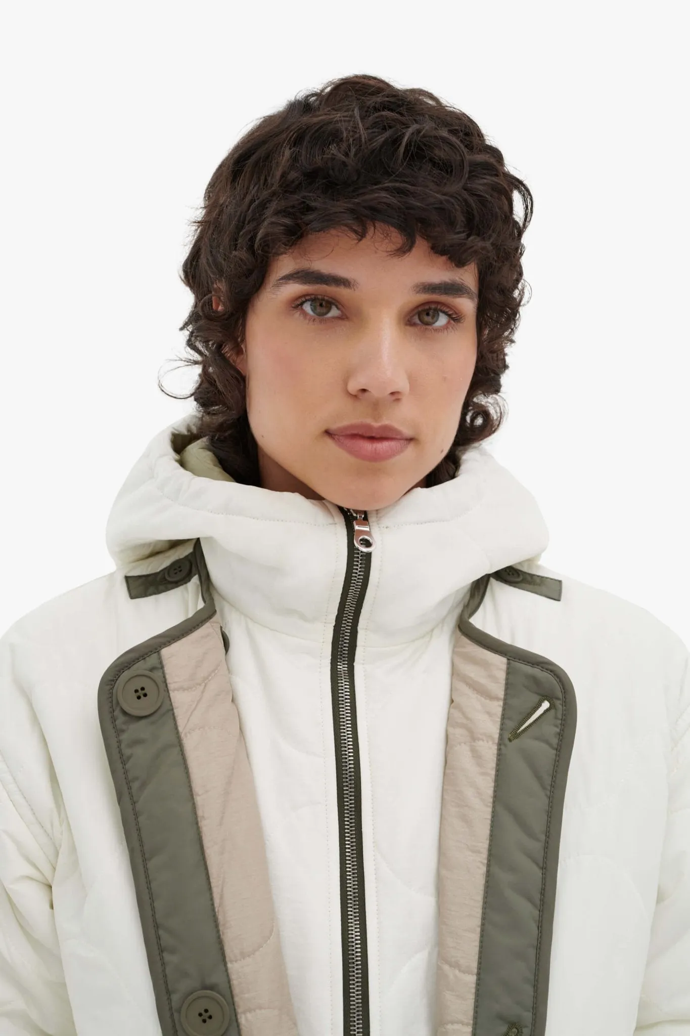 Elements Quilt Zip Hood - Pale Sage / White