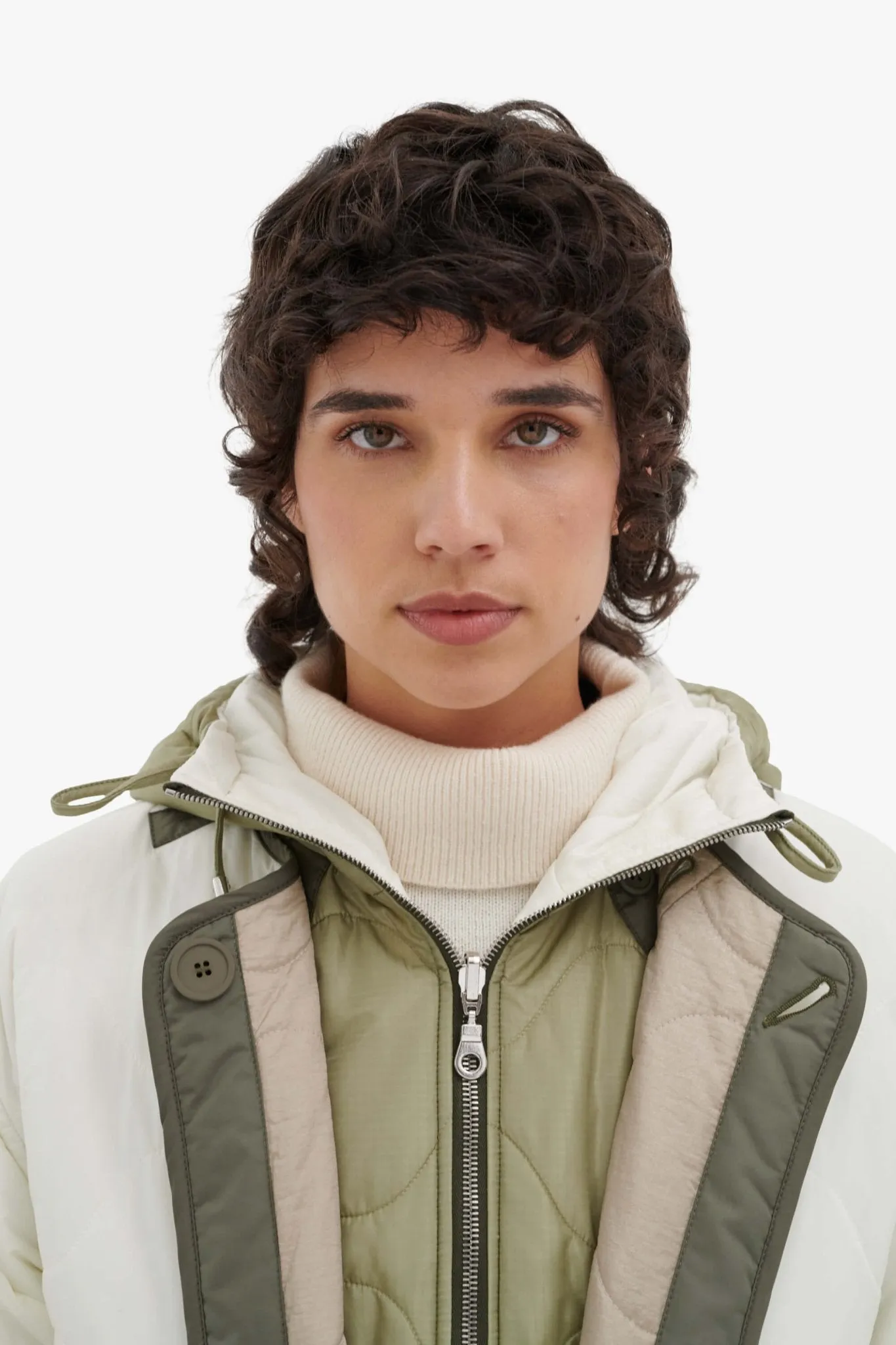 Elements Quilt Zip Hood - Pale Sage / White