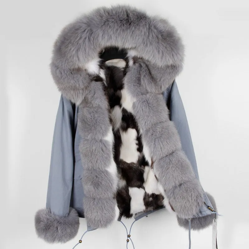 Women's Winter Casual Acrylic Short Hooded Parka With Fox Fur